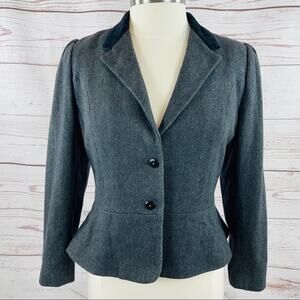 Jordache vintage grey fitted flare with velvet accents jacket blazer